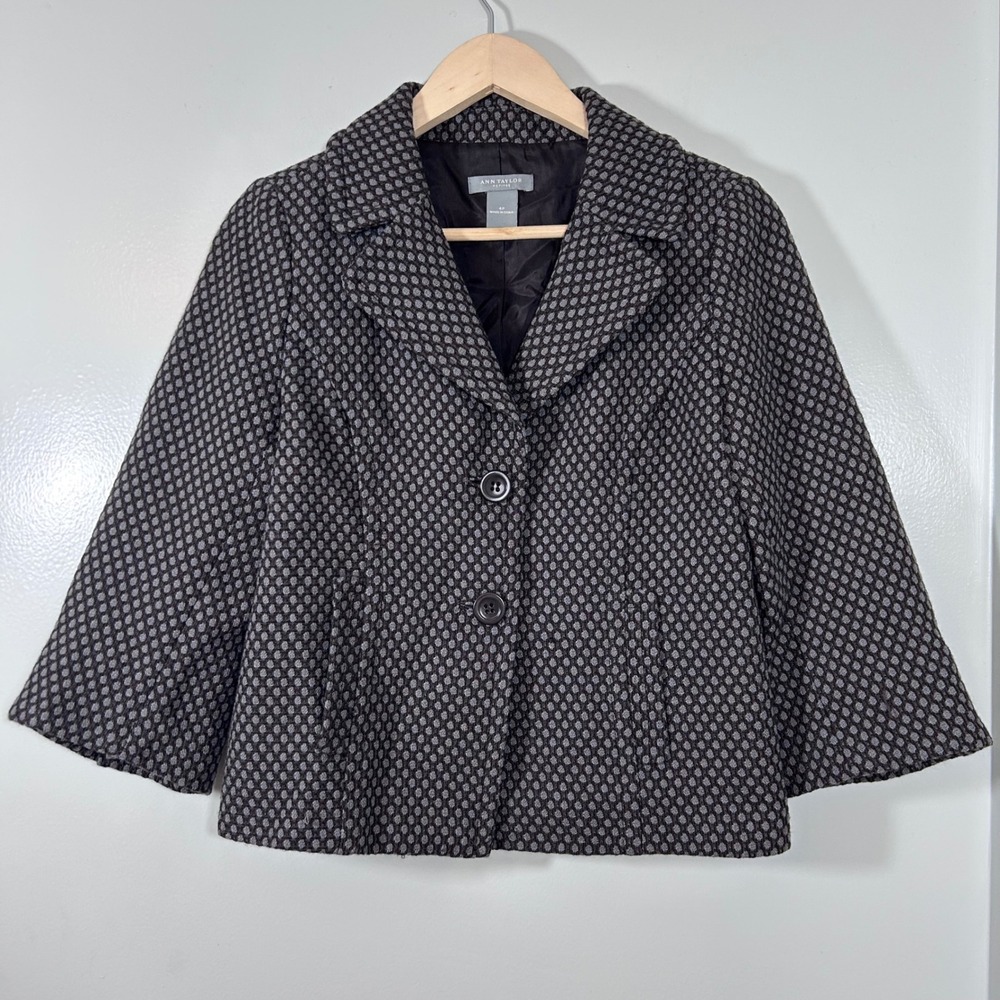 Ann Taylor Petites Brown Grey Wool Cotton Blend Cropped Blazer Jacket 4P
